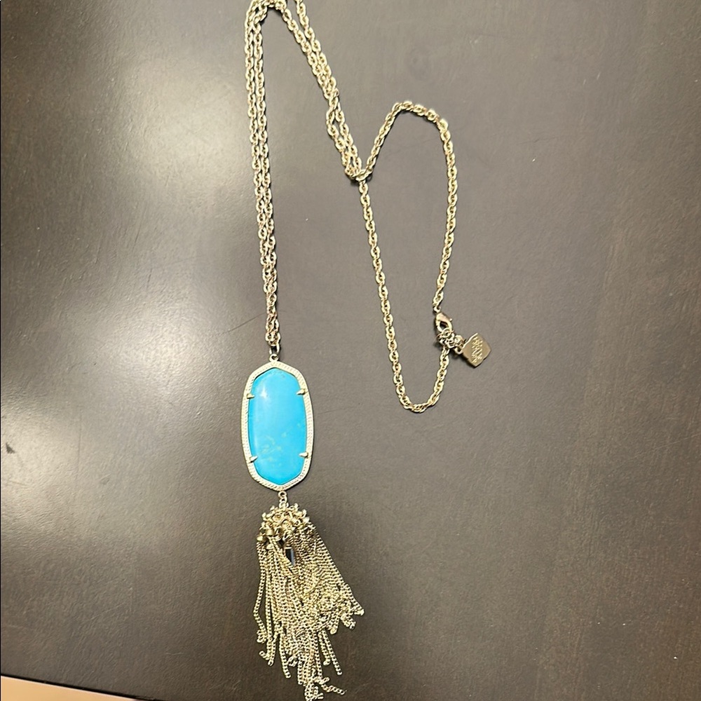Elegant Blue Pendant Necklace with Tassel